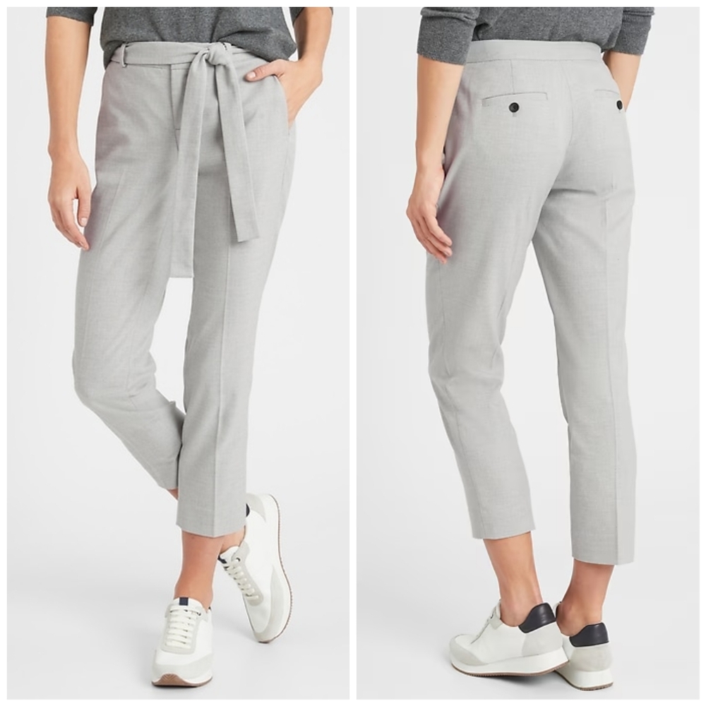 Banana Republic Light Gray Tie-Waist Cropped Trousers